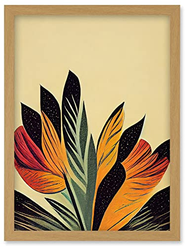 Wee Blue Coo Abstract Retro Art Nouveau Flowers in Bloom Black Gold Artwork Framed Wall Art Print A4