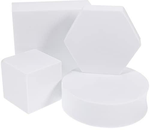 Parliky Geometric Cube Photo Props Set 4Pcs Foam Photography Props for Jewelry Cosmetics and Product Photography Cube Cuboid Cylinder Hexagon Display Blocks for Studio Background