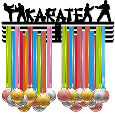 CREATCABIN Karate-Medaillenaufhänger Sportmedaillenhalter Über 60+ Medaillen Eisenhalter Rahmen Wandmontage Aufhängen Für Medaillengewinner Tänzer Fußball Gymnastik Marathon Athlet Geschenk 40x15cm