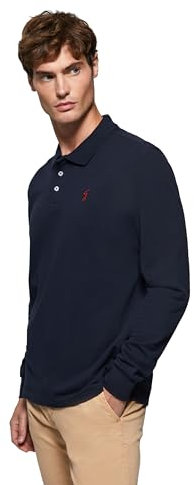 Polo Club Polo de Manga Larga Azul Marino Hombre con Logo Bordado 100% Algodón Regular Fit