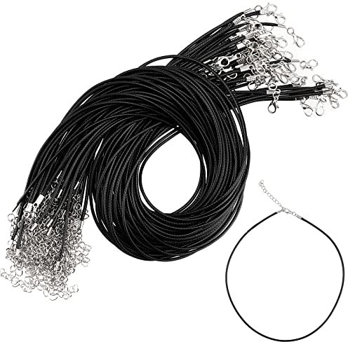 HAKZEON 100 PCS 20 Inch Black Necklace Cord with Lobster Clasp, 1.5mm Waxed Necklace String Cord, Bulk Necklace Cords Chain for DIY Bracelet Necklace Jewelry Making Accessories