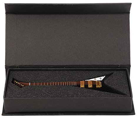 Tyenaza Miniatur-E-Gitarre, 7,3-Zoll-Holz-Miniatur-E-Gitarre Mit Ständer, Schwarzes Mini-Musikinstrument, Puppenhaus-Modelldekoration