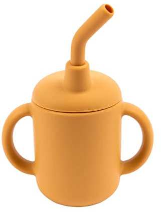 Tiny Dining Baby Sippy Cup with Straw - Ochre - BPA Free Silicone Water Tumbler Cup Drinking Bottle for Babies, Toddlers & Kids