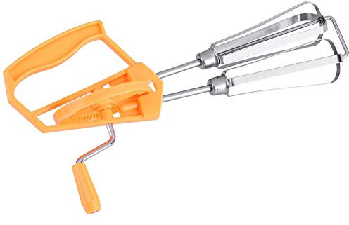 Batidor Manivela Batidor de Huevos de Mano Giratorio de Acero Inoxidable, Manivela Manual Batidor de Huevos Mezclador Herramienta de Cocina (Naranja)