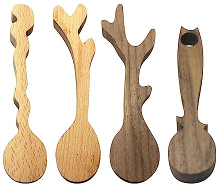 YWNYT 4pcs Wood Carving Spoon, Unfinished Wooden Craft Whittling Kit Spoon Carving Kit Wood Carving Blocks Wooden Blank for Carving
