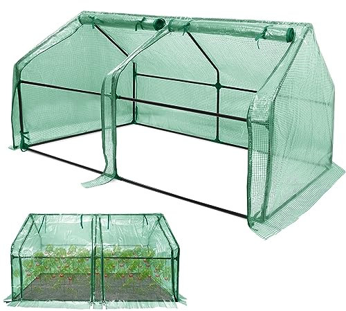 SUBTLETY 180x90x90cm Gartengewächshäuser Winterfest Gewächshaus Set 140g/m² HDPE Wasserdicht Treibhaus mit 2 Rollladen Klimakontrolle Anzuchthaus Platzsparend Tomatenhaus für Garten Balkon (Grün)