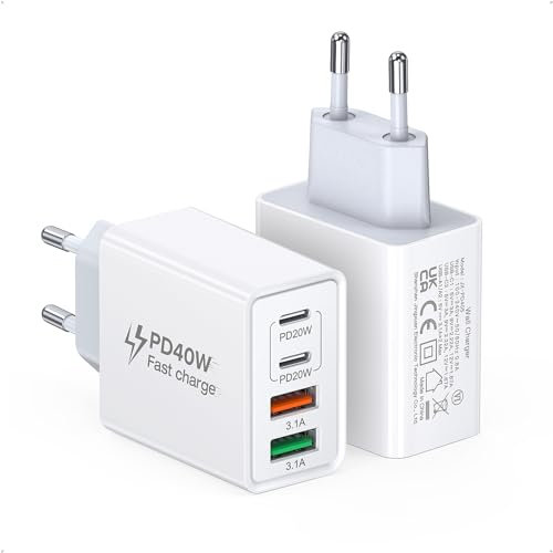 Ladegerät USB C, 40W Multiport Schnellladegerät mit USB C und USB A, Handy Ladegerät für iPhone 14 Pro Max/13/12/11/X/XS/XR, Ladegerät für Samsung, Google, Tablet, Android usw USB Fast Charger USB C