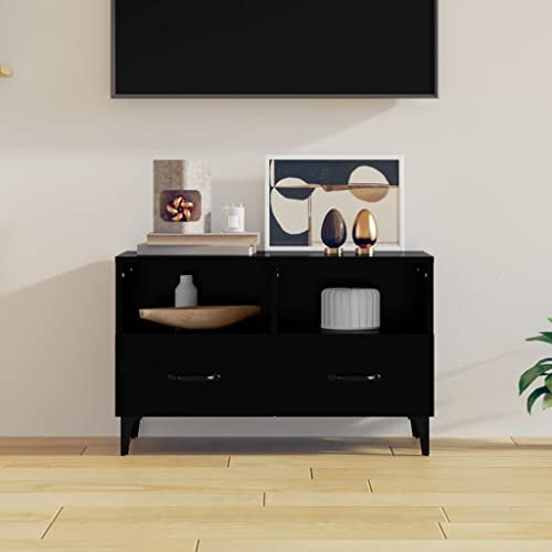 Homvdxl 80cm TV Stand for Small Space, Modern TV Cabinet Media Entertainment Center with 2 Drawers & Metal Legs, TV Unit Console for Living Room and Bedroom - Black