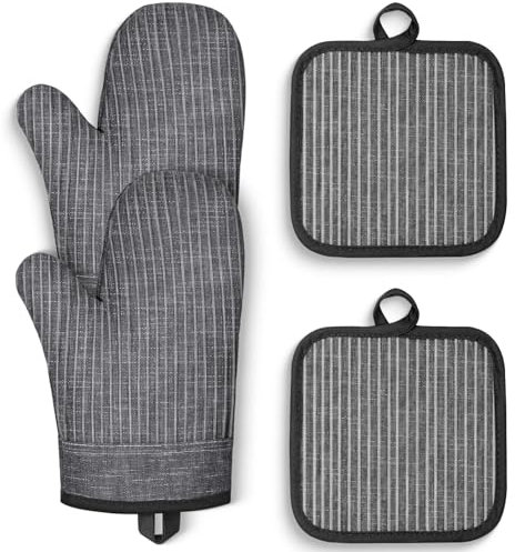 CUSIRA Ofenhandschuhe und Topflappen, Silikon-Ofenhandschuhe, hitzebeständige Ofenhandschuhe, rutschfester, strukturierter Griff aus Silikon, dunkelgrau