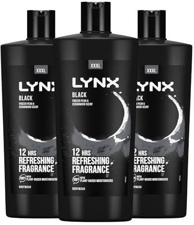 Lynx Shower Gel 12 Hours of Long Lasting Refreshing Fragrance Body Wash with Plant-Based Moisturisers for Men XXXL Size Body Cleanser for Naturally Soft Skin, 700ml (Black, Buy 3)