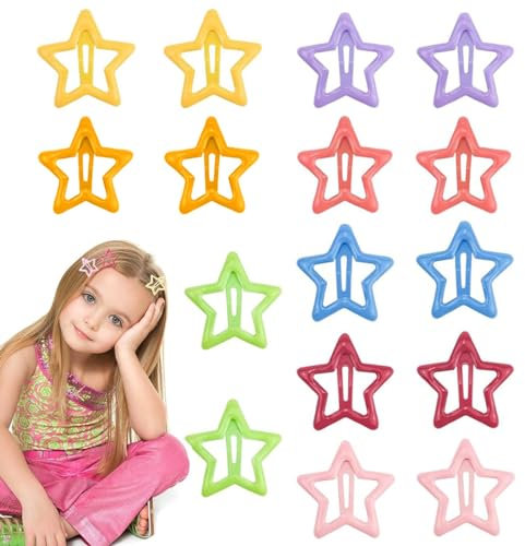 16 Mollette per Capelli Bambina a forma di Stella, Colorate e divertenti, Fermagli e clip in plastica per tenere i capelli in posizione, Per le ragazze allegra e moda. Accessori Capelli Bambina.