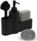 TOOTII 1 Set Kitchen Soap Dispenser, Matte Black Sink Organiser with Sponge, Brush, Stainless Steel Scrubber Set for Sink Caddy, 200ML Soap Dispenser Pump for Kitchen and Bathroom