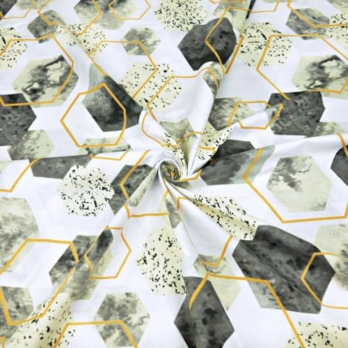 Textrend Stoffe als Meterware Baumwolle - Nähen - Stoff 100% Baumwolle - Muster Blumen und Pflanzen - Textilien 1x2,2 m (Rhomben beige und gold auf weiß)