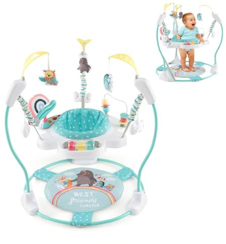 LIFEZEAL Jumperoo - Passeggino per bambini con sedile girevole a 360°, con 9 giocattoli, con luci e melodie, per neonati e bambini, colore: Blu