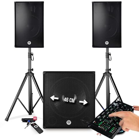 Bmsonic BMS-1815-2700W Lautsprecher 15 Zoll (38 cm) Subwoofer/SUB 18 Zoll + Füße – USB/Bluetooth – Mischpult Pronomic 4 Kanäle