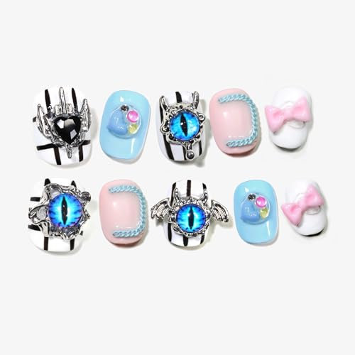 Sun&Beam Nails Handmade Press-On Nails Short Squoval Pink Blue (#147 L)