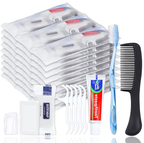 25 set di kit per l'igiene personale, spazzolini da denti usa e getta con dentifricio, filo interdentale, pettine, sapone e copertura, kit da toeletta per senzatetto in blocco