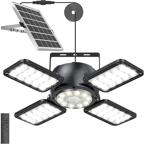 INXPHY Lampe solaire pour abri de jardin, extérieur et intérieur, mise à niveau 6500 K, 1200 lumens, 174 LED, avec détecteur de mouvement, réglable à 120°, 4 + 1 lampes solaires pour camping, plantes,