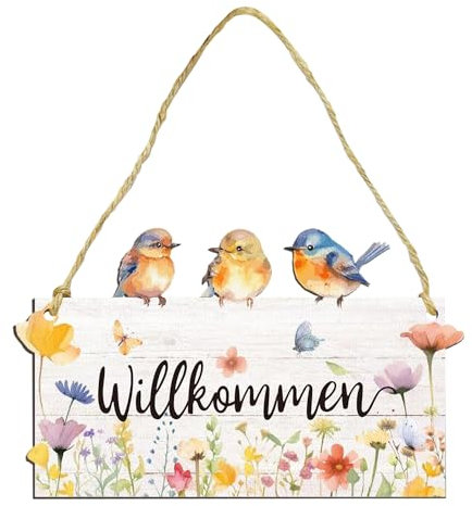 1 cartello di benvenuto per porta, decorazione della porta di casa, in legno, per la primavera, decorazione della casa