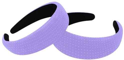 Headbands for Women Girls 2 Packs Padded Headbands Lilac Dots Pattern Fashion Thick Wide Hair Band Hoops Velvet Hair Hoops Hair Accessories