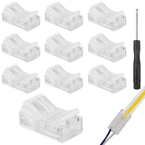 WUISOLQP 10Pcs 2 Pin COB LED Strip Connectors - Unwired Gapless Solderless Quick Connectors for 10mm Width COB Waterproof LED Strip Light