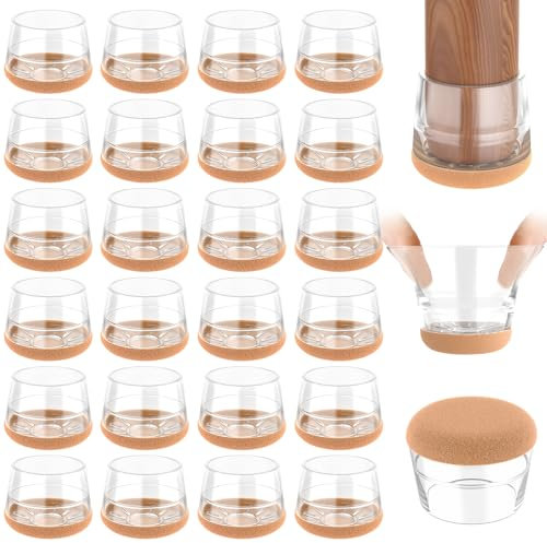 yomanta Protection Pied de Chaise 24 Pièces,Patins pour Chaises en Silicone avec Feutre épaissi,pour sols en Bois Dur et carrelage, Reduire Le Bruit éviter Les Rayures - Rond Transparent L（33-36mm）