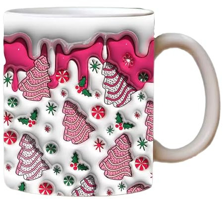 eBoutik - Fun Festive Printed 3D Ceramic Mug - Coffee,Tea Or Hot Chocolate Cup for Stocking Filler Or Secret Santa - Christmas Tableware Decoration Xmas Present (Pink Christmas Tree)