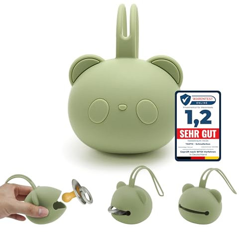 Tastic Schnullerbox Baby - Silikon Schnullerbox für unterwegs in Pandaform – Schnulleraufbewahrung BPA frei – Box vielseitig nutzbar und leicht zu Reinigen. grün