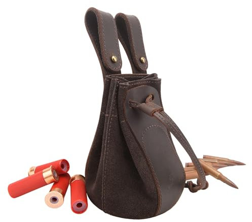 Tas Trost Borsa per cartuccia, in pelle resistente, con coulisse, per munizioni, custodia per proiettili, cintura in vita (caffè)