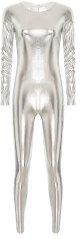 CHICTRY Metallic Jumpsuit Damen Glitzer Overall Party Disco Ganzanzug Tanzanzug Silber M