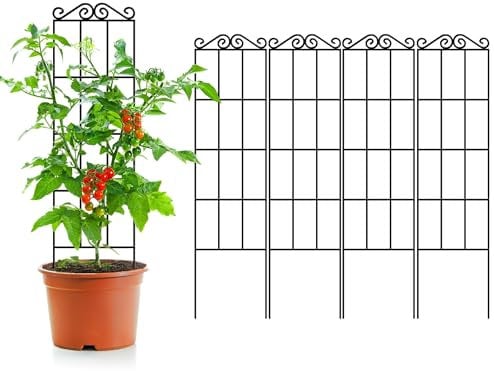 ARIFARO Lot de 4 treillis de jardin en métal pour plantes grimpantes, intérieur/extérieur - 122 cm - Robuste pour plantes en pot, vignes grimpantes, noir