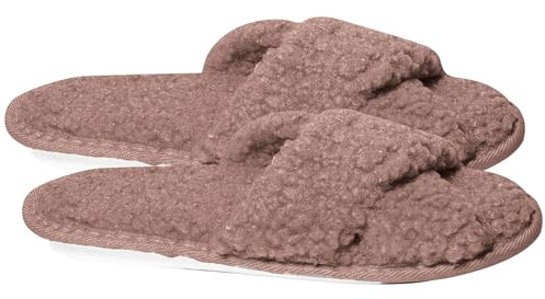 A2Z Ladies Crossover Mule Slippers Memory Foam Teddy Fleece Cross Band Open Toe Indoor Sliders Fluffy Soft Faux Fur Lined Comfortable Warm House Shoes with Non Slip Sole Women Sizes 3/4 UK to 7/8 UK