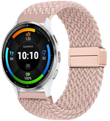 OUTPUTBT 20mm Geflecht Magnetisch Armbänder für Garmin Vivoactive 5/3/3 Music Quick Release Nylon Armband für Vivomove 3 Ersatzarmband für Venu/Venu 2 Plus/Venu Sq Music/Sq 2 Music/Trend/Sport Damen
