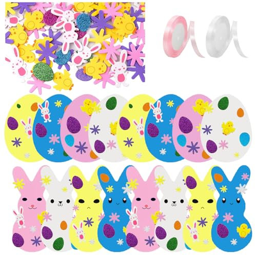 Harsever Ostern Basteln Kinder,DIY Osterdeko Bastelset,Moosgummi Bastelset Kinder,Osterdeko Basteln,Osterhase Ostereier für Kindern,Oster Bastelset,DIYBastelzubehör Bastelmaterial Set