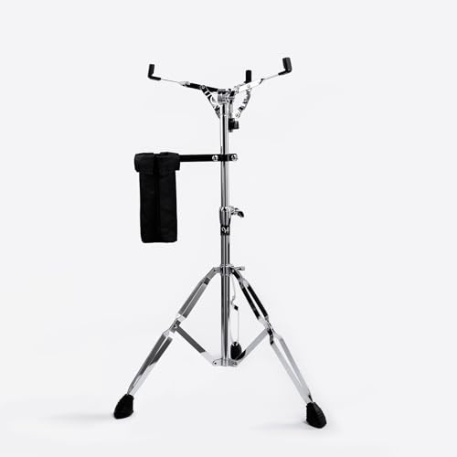Snare-Drum-Ständer, Höhenverstellbarer Snareständer, Edelstahl (1-Rohr) | Doppelstrebiges Design mit breiteren rutschfesten Gummifüßen, Memory Locks, Höhe 75-120 cm (V-JGJ-E001)
