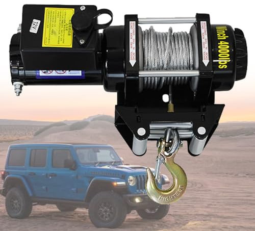 VNATWGOO Treuil éLectrique 12V/24V éTanche 3000Lb-4000Lb pour Tout-Terrain, Sable, Levage De VéHicule, Sauvetage d'urgence avec Double TéLéCommande,4000lb-12V