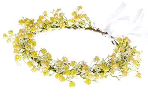 Yili Maizi Handmade Tiara with Floral Yellow Flower Wreath, Fairy Hair Crown, Flower Hair Accessories for Girls, Weeding Bride, Cosplay, Party