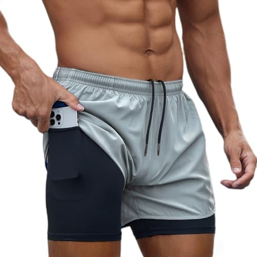 Smatstyle Herren Sport Shorts Kurze Hose Schnell Trocknend 2 in 1 Laufshorts Leicht mit Reißverschlusstasche Sporthose mit Taschen Hosen Fitness Laufhose Trainingsshorts