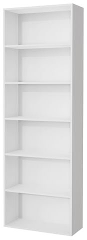 Nera Wooden 6 Tier Bookcase Standing Shelf Tall Storage Shelving Unit for Storage (White)