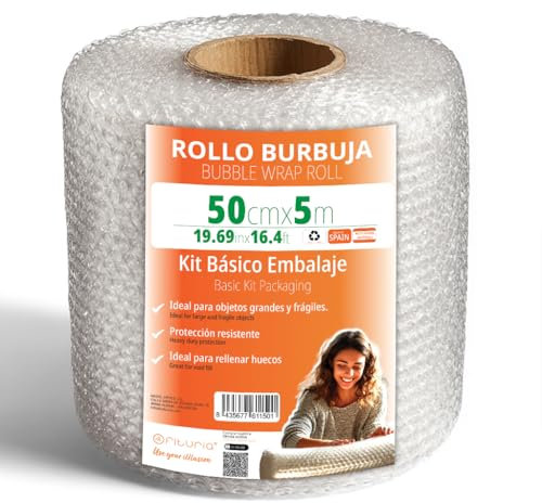 OFITURIA Luftpolsterfolie Verpackung 50cm x 5m – BBlasenfolie Transparent und Flexibel zum Schutz beim Versand - Wiederverwendbare Verpackungsfolie für Haushalt, Gewerbe und Umzug