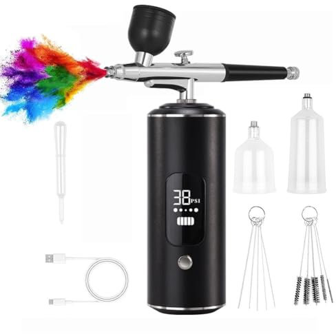 Giuneuow Digital Air Brush with Compressor Portable Air Brush Crafts Air Brush Art Painting Compressor Airbrush Pen Airbr Black