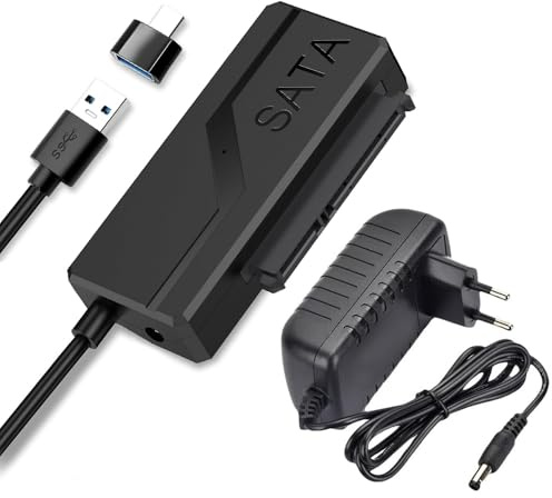 YANGUN USB 3.0 auf SATAAdapter, satausb Adapter, USB 3.0 zu SATA für 2.5”/3.5” HDD/SSD Festplatte &SATA Optisches Laufwerk mit 12V/2A Netzadapter, UASP