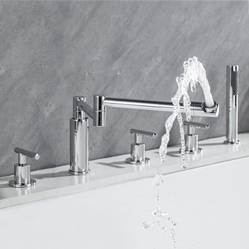 BiaoTeng Robinet Baignoire 5 Trous Pliable Rotatif à 360° eau Chaude et Froide Mitigeur pour Baignoire avec Douchette Chrome