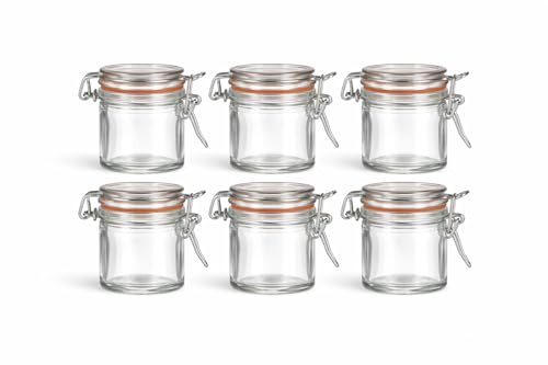WDMT Lot de 6 mini bocaux Weck de 80 ml avec fermeture à levier – Petits bocaux en verre pour conserves avec joint en caoutchouc, hermétiques et réutilisables – Transparents