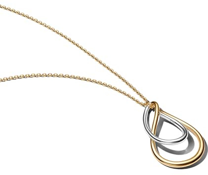 PANDORA Essence Bicolor Doppel-Anhänger Halskette mit Sterling-Silber und 14k vergoldeter Metalllegierung und Zirkonia, Größe 50cm, 364668C00-50