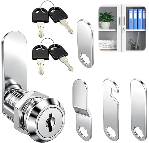 Universal Cabinet Lock Set, Multi-Purpose Cam Lock with 5 Lock Plates & 4 Keys, Durable Metal Locker Locks for Cupboard, Drawer, Letterbox, Mailbox & Office Furniture Door