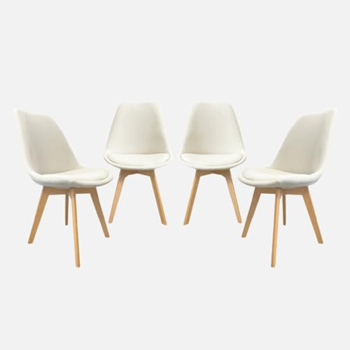 sweeek-Silla escandinava de Madera de Haya y Pana Fina, Set de 4 Blanco Roto - 49x55x81 cm