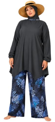 Burkini Femme Grande Taille – Maillot de Bain Modeste 4 Pièces avec Hijab – Tenue de Bain Islamique Haut Long Pantalon Large