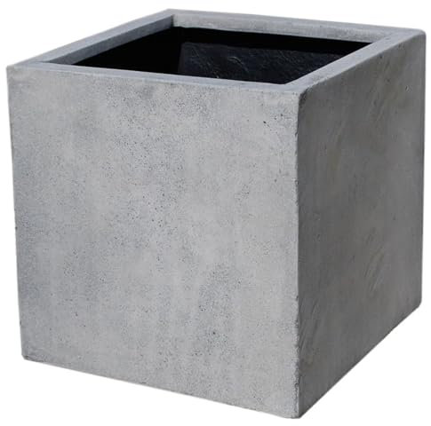 VIVANNO Pflanzkübel Fiberglas Block Frostsicher - 40x40x40 cm - Beton-Design Grau - Blumenkübel Quadratisch für Draußen und Drinnen
