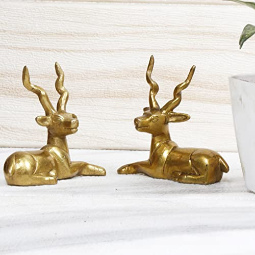 ARTVARKO Messing Deko Golden Tier Hirsch Lieber Sitzende Figur Statue Paar Schaustück Vastu und Rückkehr Geschenk